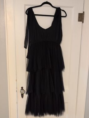 In Bloom Black Satin Slip Dress